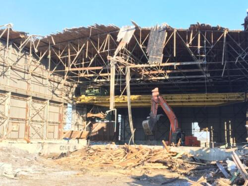 High Reach & Excavator Conducting Demolition at Cominco Fertilizer Plan